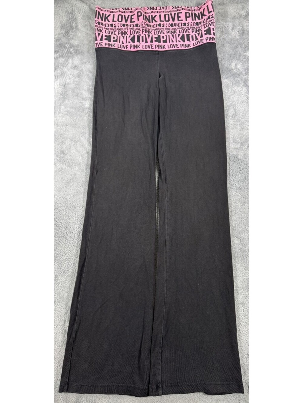 Victoria's Secret Y2K PINK Black Flare Yoga Pants Folded Pink Waistband Size M